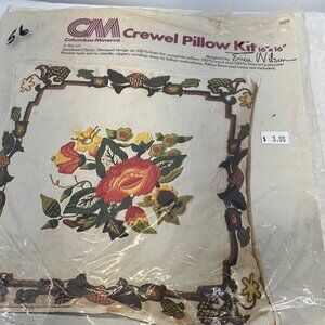 Columbia-Minerva Crewel Pillow Kit "Persian Rose" 16"x16" Erica Wilson 1976 100%